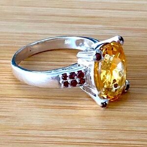 $84 Designer Estate Ring Sterling Citrine & Garnets Size 10 Designer Mark 925